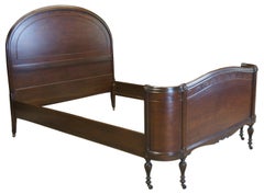 Antique Late Victorian Full Size Curved Walnut Bed