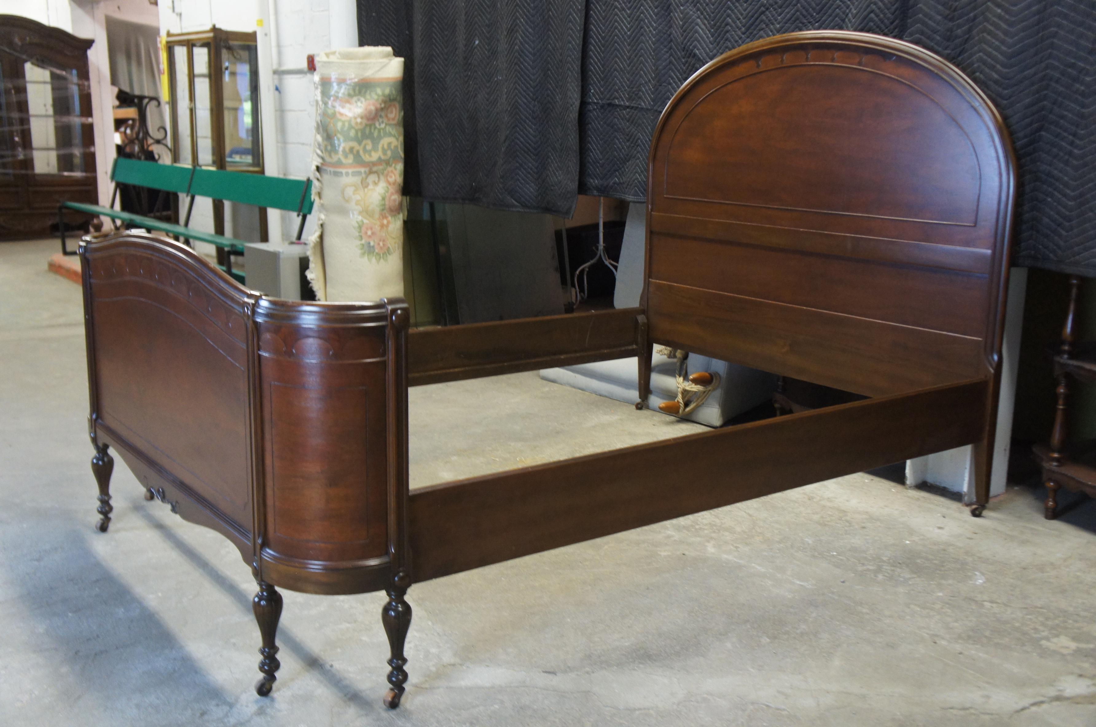 Antique Late Victorian Full Size Curved Walnut Bed 2