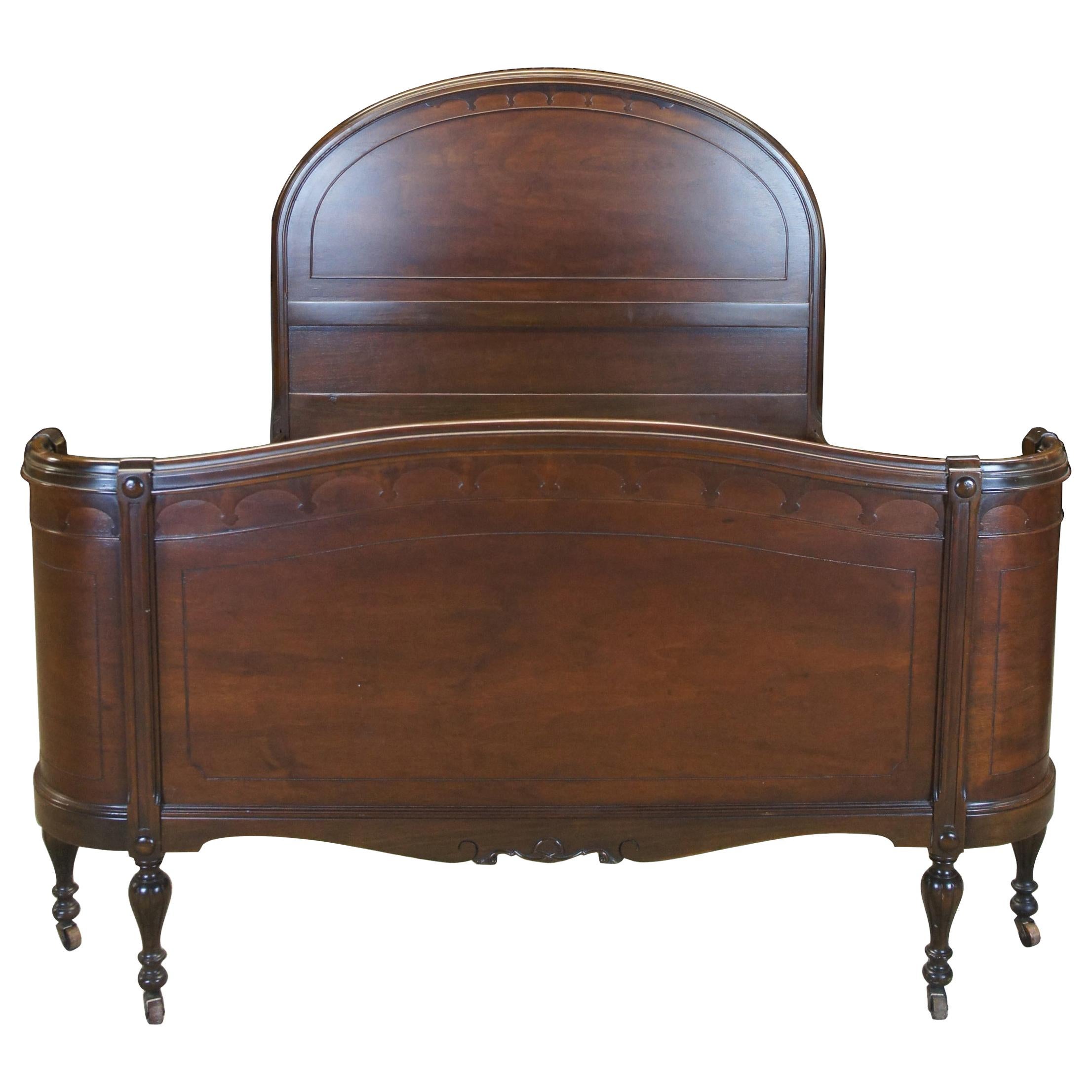 Antique Late Victorian Full Size Curved Walnut Bed