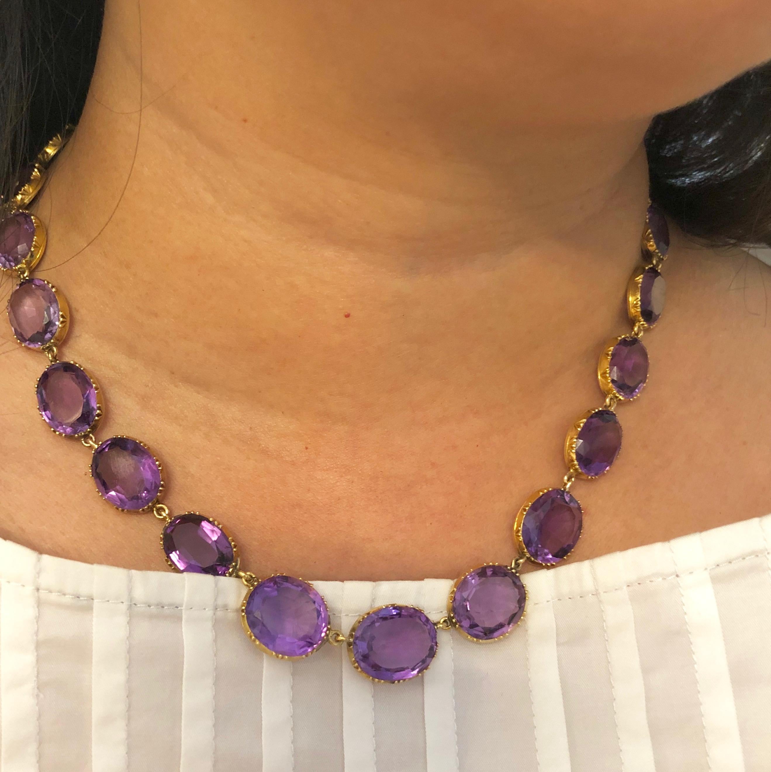 Antique Late Victorian Gold Amethyst Riviere Necklace 3