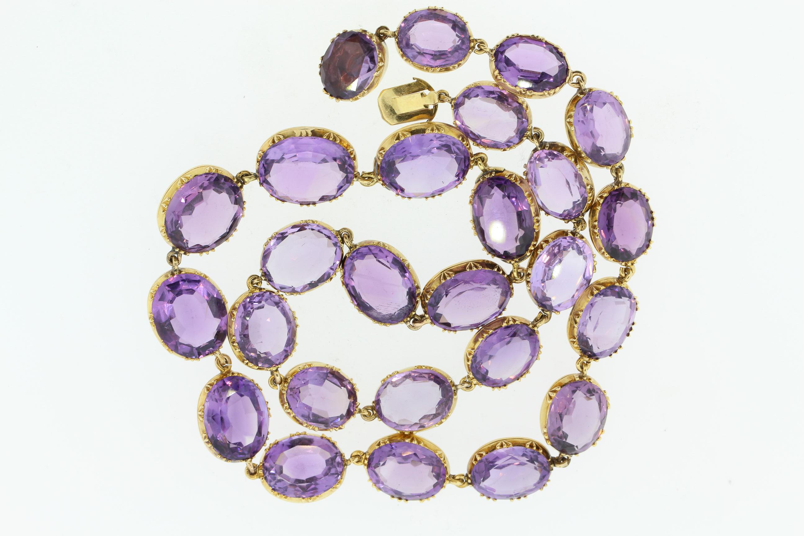 Antique Late Victorian Gold Amethyst Riviere Necklace In Good Condition In New York, NY