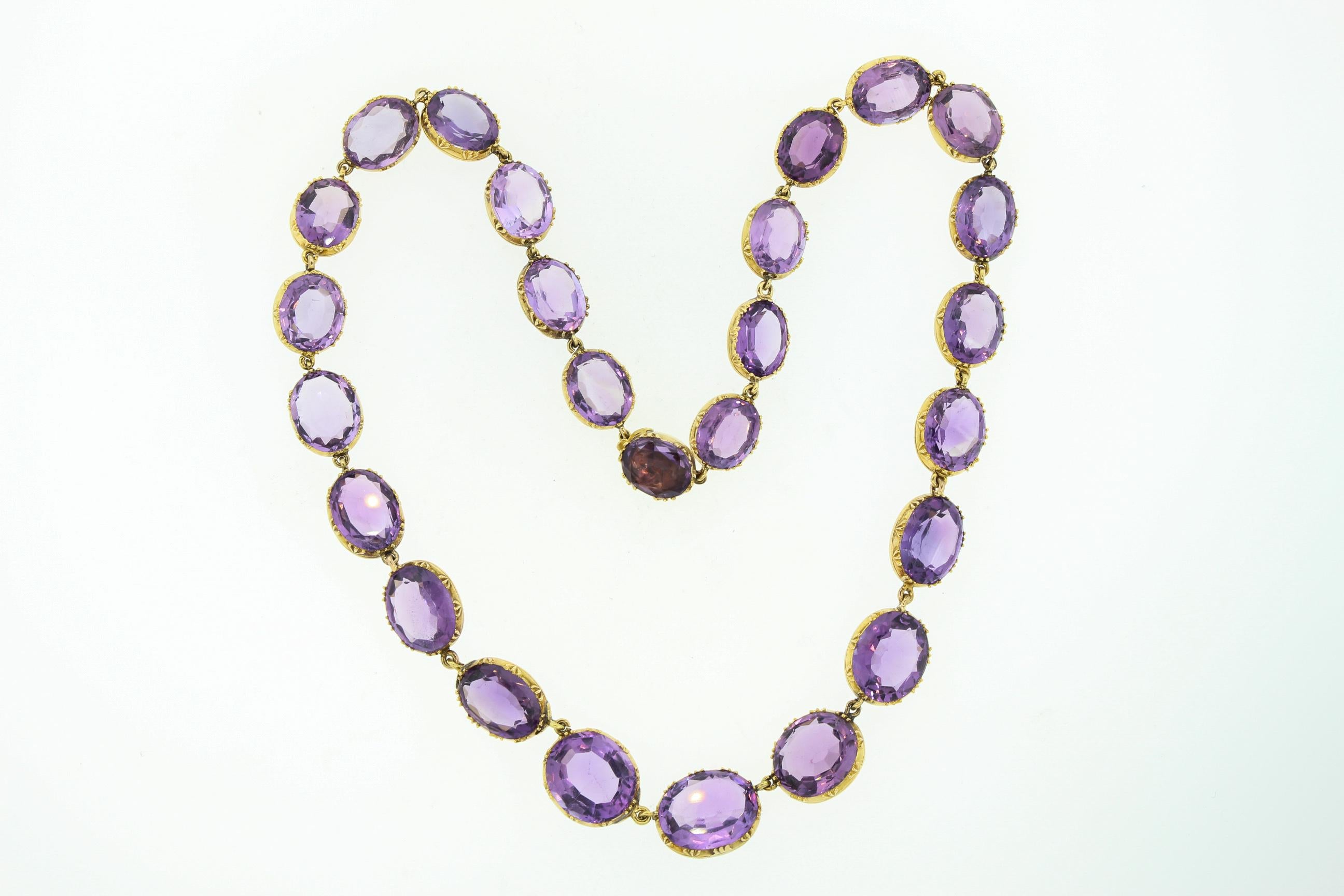 Women's or Men's Antique Late Victorian Gold Amethyst Riviere Necklace