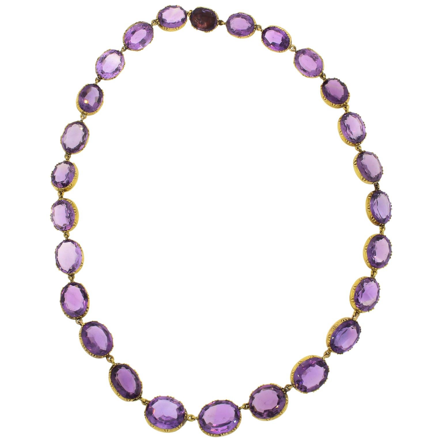 Antique Late Victorian Gold Amethyst Riviere Necklace