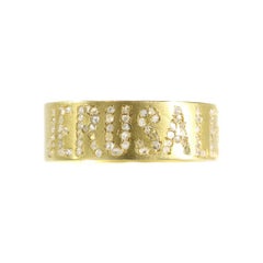 Antique Late Victorian Gold Band with the Name Jerusalem Written in Diamonds