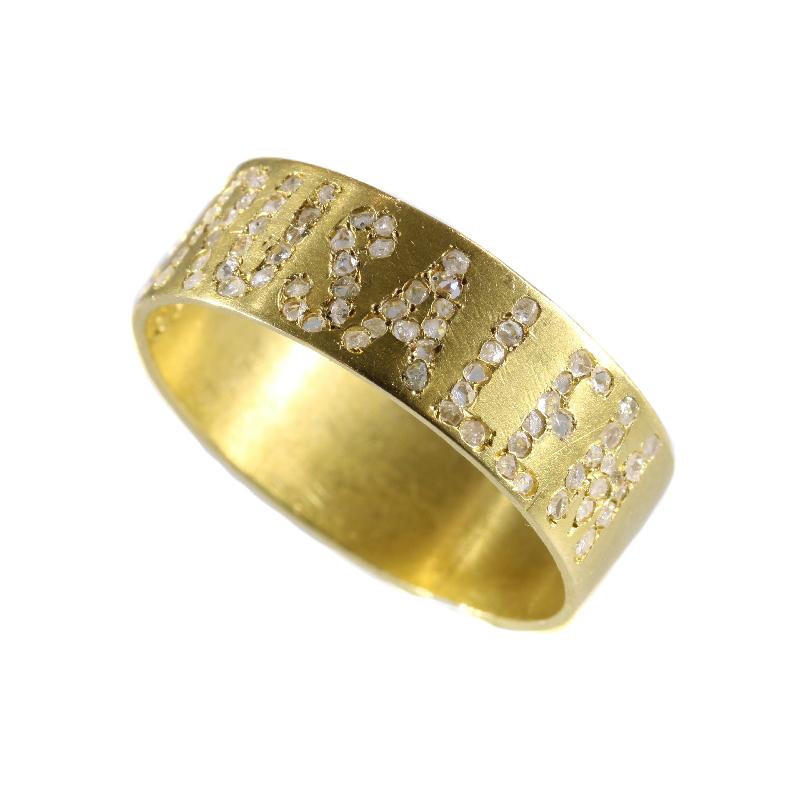 Women's or Men's Antique Late Victorian Gold Band with the Name Jerusalem Written in Diamonds For Sale