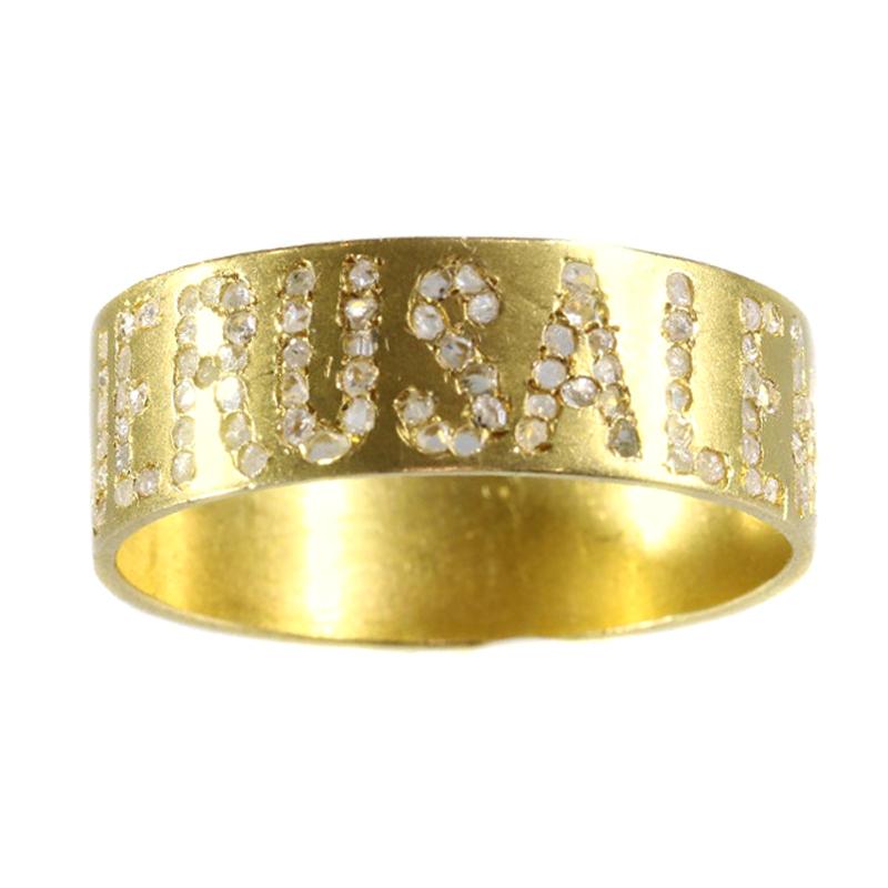 Antique Late Victorian Gold Band with the Name Jerusalem Written in Diamonds For Sale