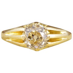 Antique Late Victorian Gypsy Set Old Cushion Cut Diamond Ring, 18 Carat Gold
