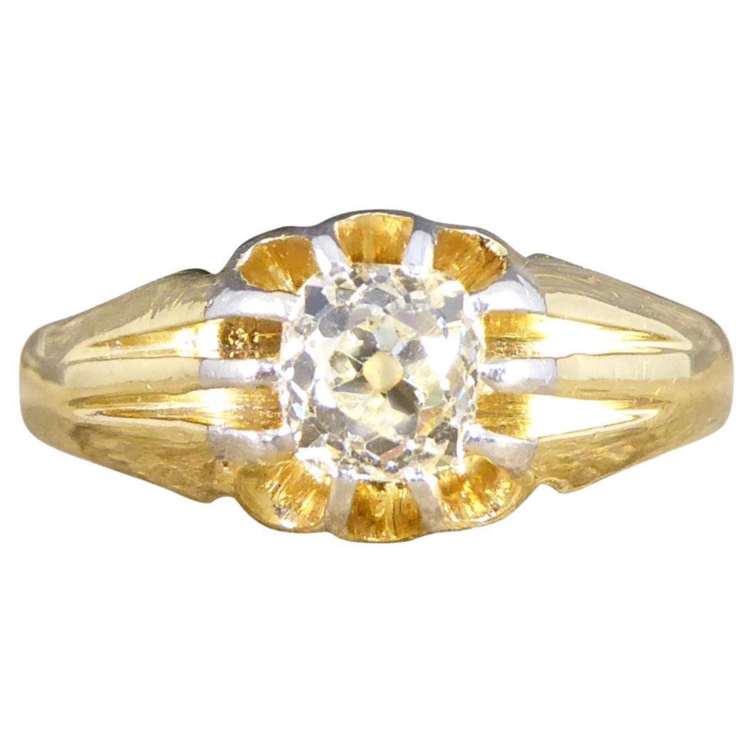 Antique Late Victorian Old Cushion Cut Diamond Ring in 18ct Gold &Plat For Sale