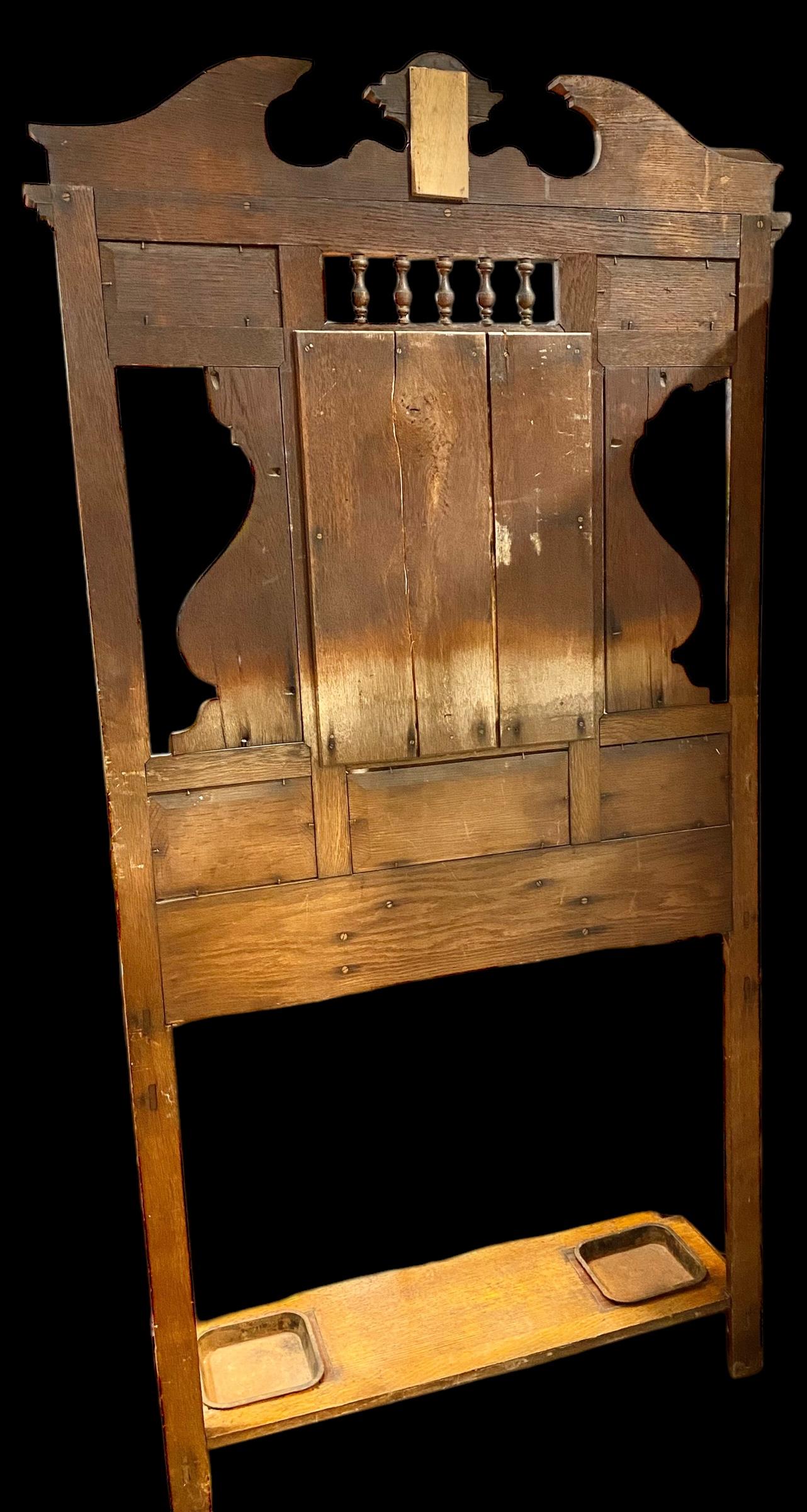 Antique Late Victorian Hand Carved Oak Hall Stand 7