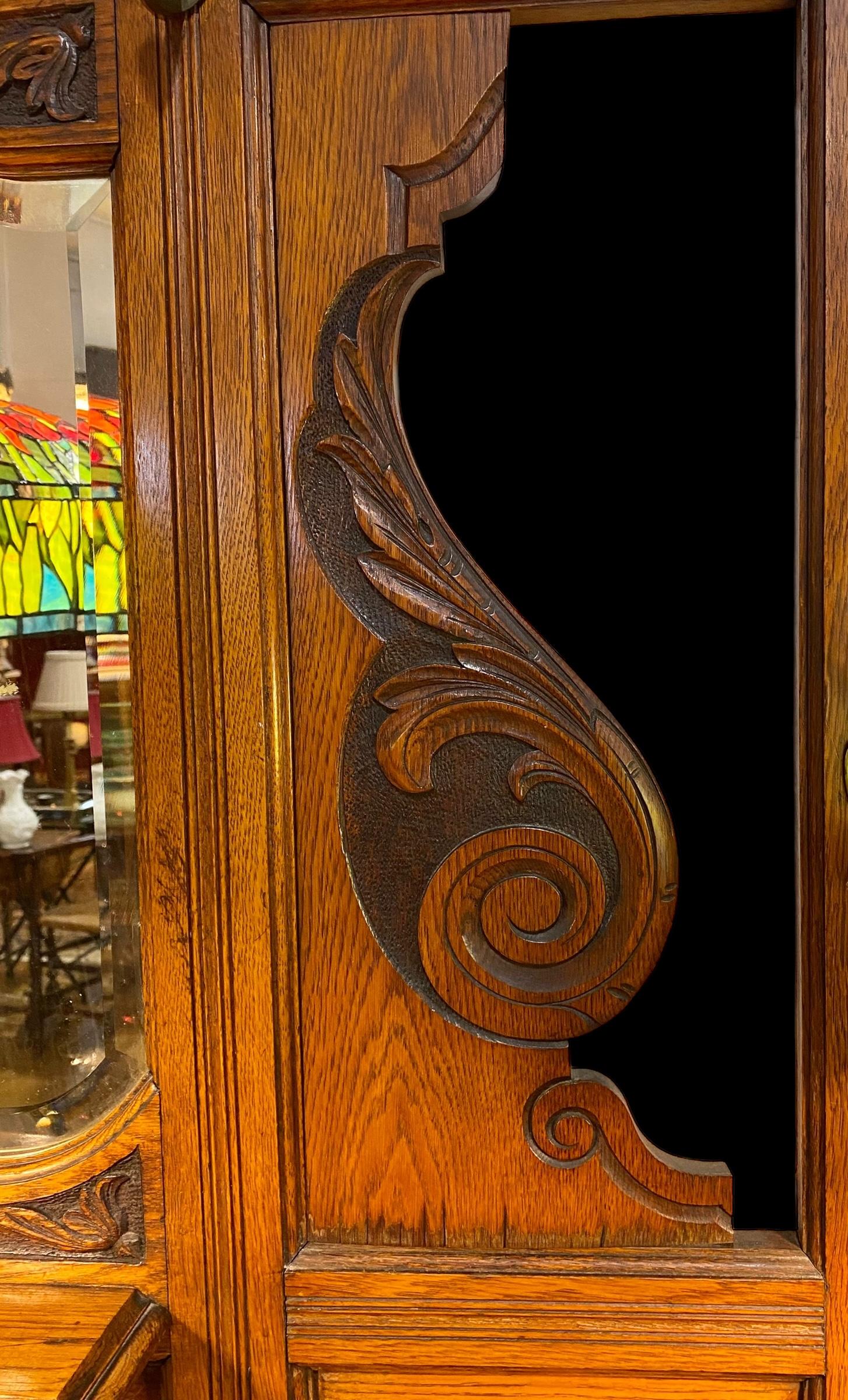 American Antique Late Victorian Hand Carved Oak Hall Stand