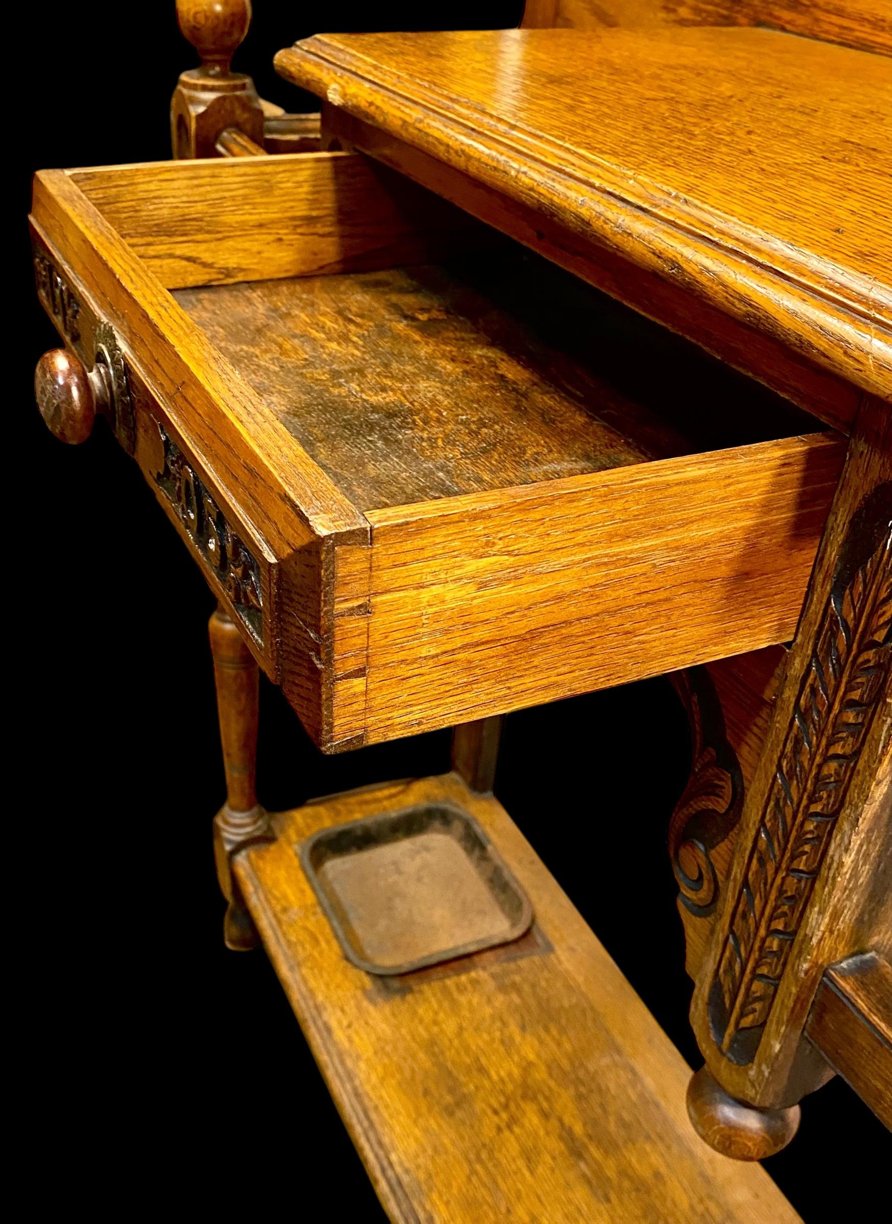 Antique Late Victorian Hand Carved Oak Hall Stand 2
