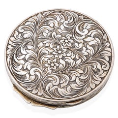 Antique Late Victorian Hand Engraved Silver Enamel Birth of Venus Compact Case