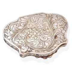 Antique Late Victorian Hand Engraved Silver Painted Enamel Lady Compact Case