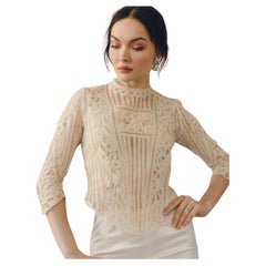 Antique Late Victorian Handmade Battenburg Lace Bodice