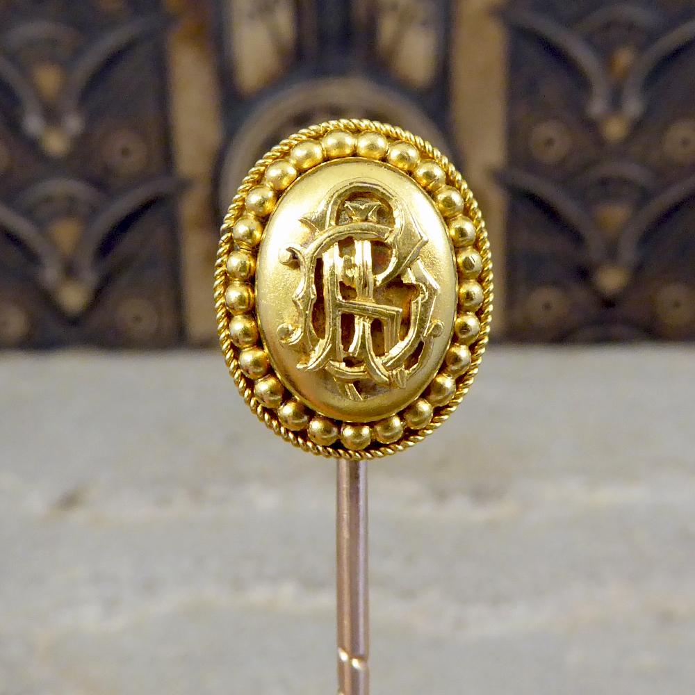 Antique Late Victorian High Carat Yellow Gold Monogram Pin For Sale 3