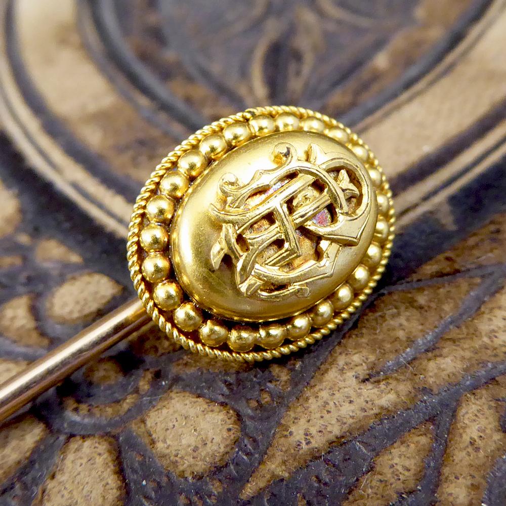 Antique Late Victorian High Carat Yellow Gold Monogram Pin For Sale 4