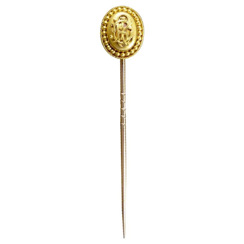 Antique Late Victorian High Carat Yellow Gold Monogram Pin For Sale