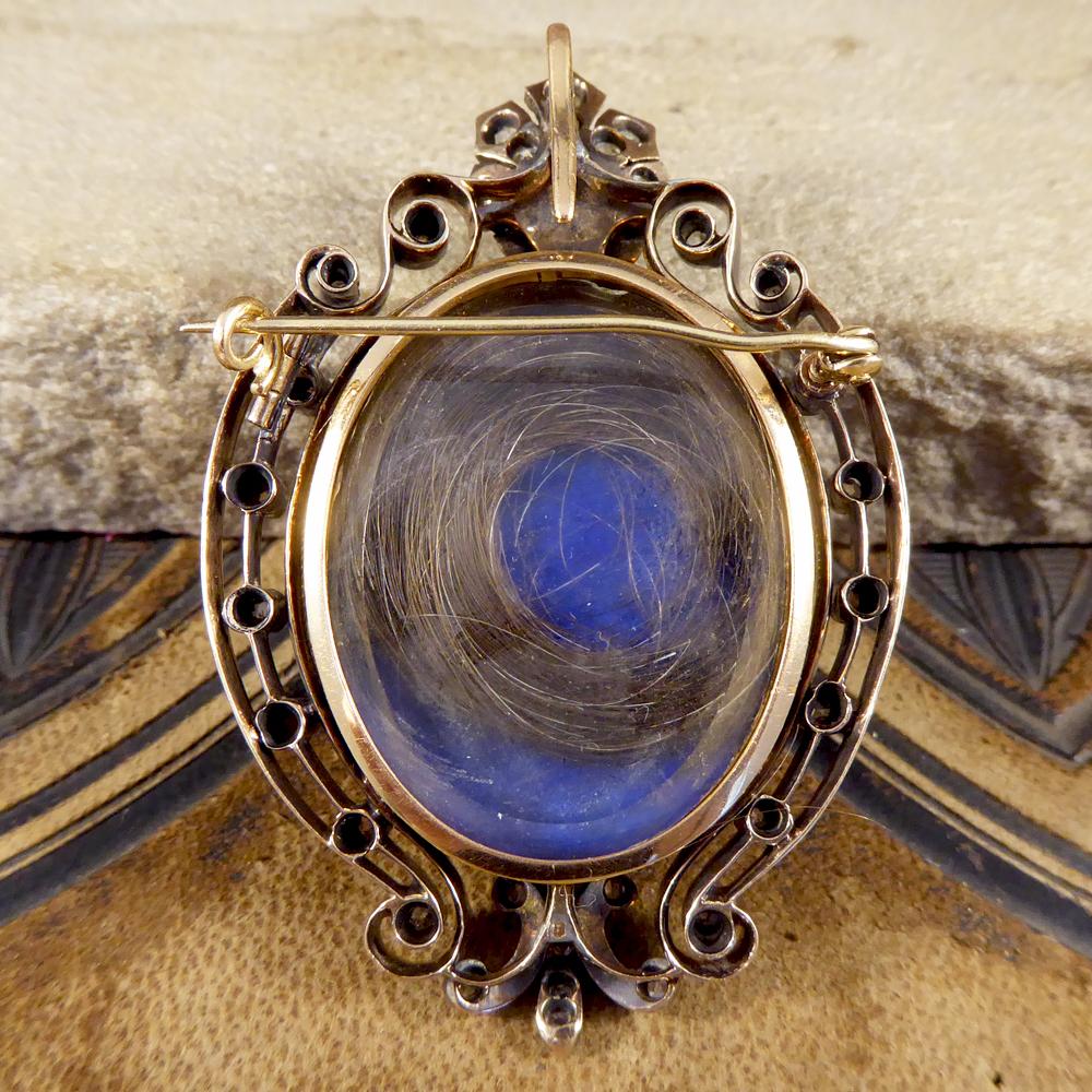 Antique Late Victorian Lapis Lazuli Brooch Pendant Set with Diamonds a Pearl In Good Condition In Yorkshire, West Yorkshire