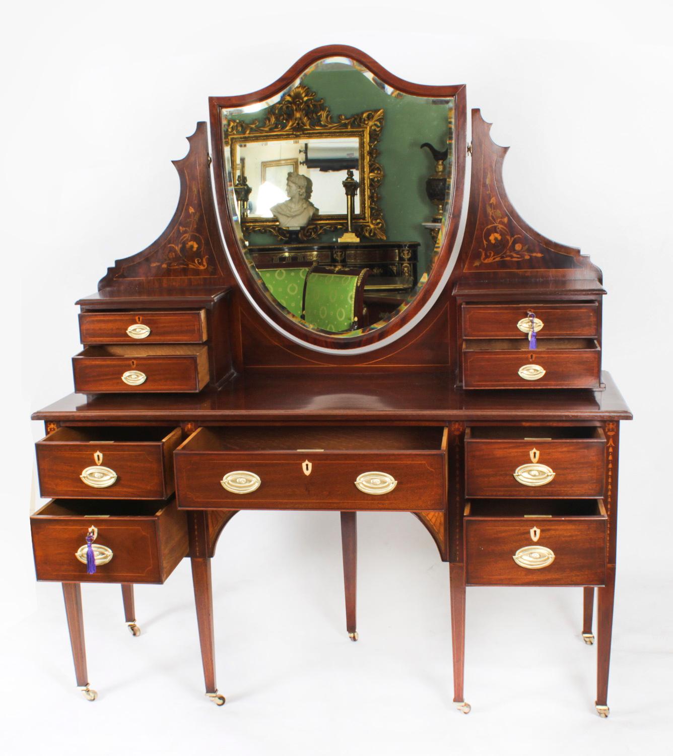 Antique Late Victorian Mahogany Dressing Table & Mirror 19th C For Sale 3
