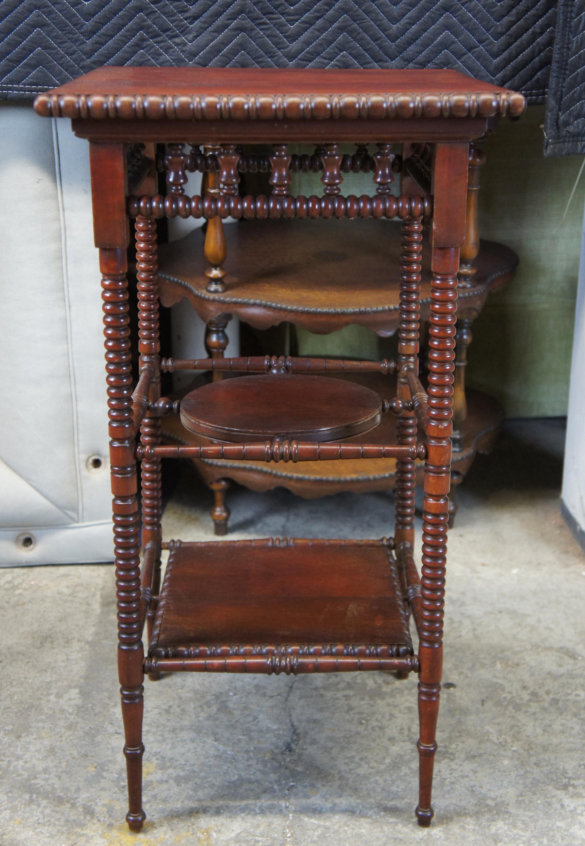 Antique Late Victorian Mahogany Tiered Pedestal Parlor Table Plant Stand 6