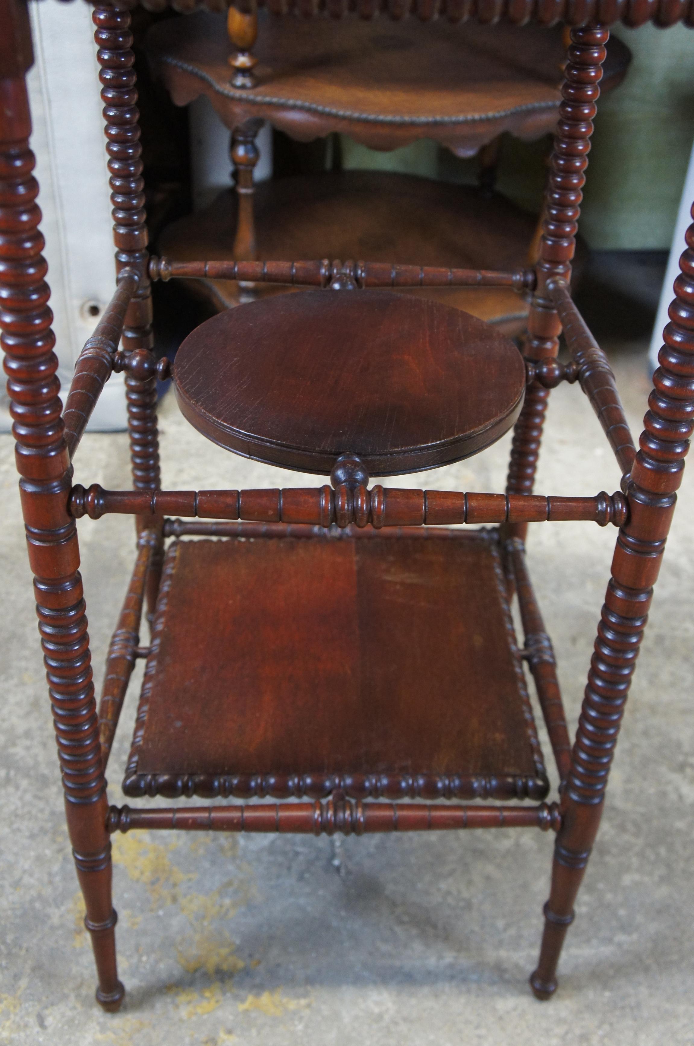 Antique Late Victorian Mahogany Tiered Pedestal Parlor Table Plant Stand 1