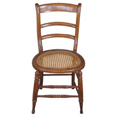Antique Late Victorian Oak Ladderback Dining Side Chair Cane Seat