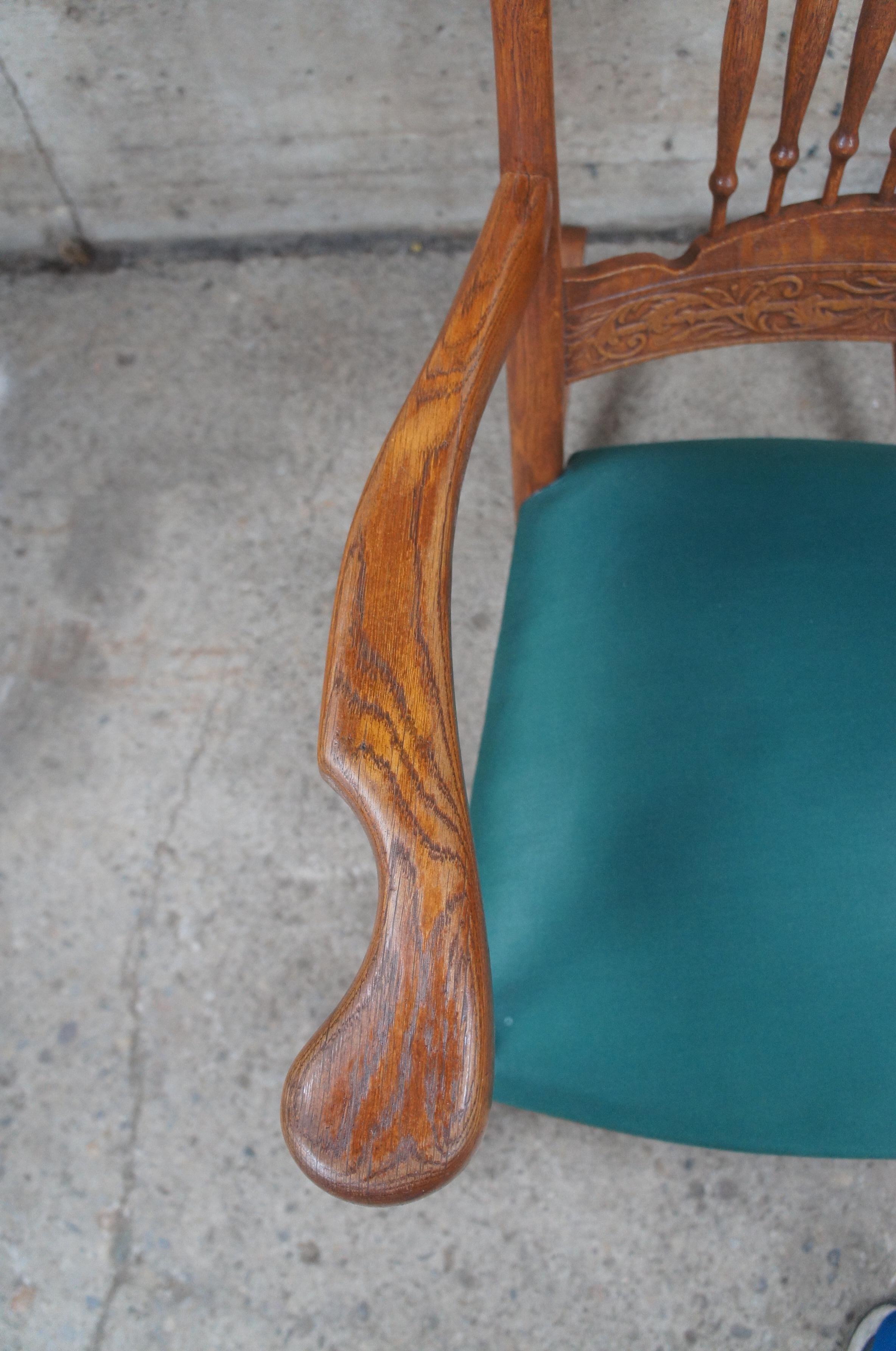 Upholstery Antique Late Victorian Oak Pressback Upholstered Rocking Chair Rocker Cameo For Sale