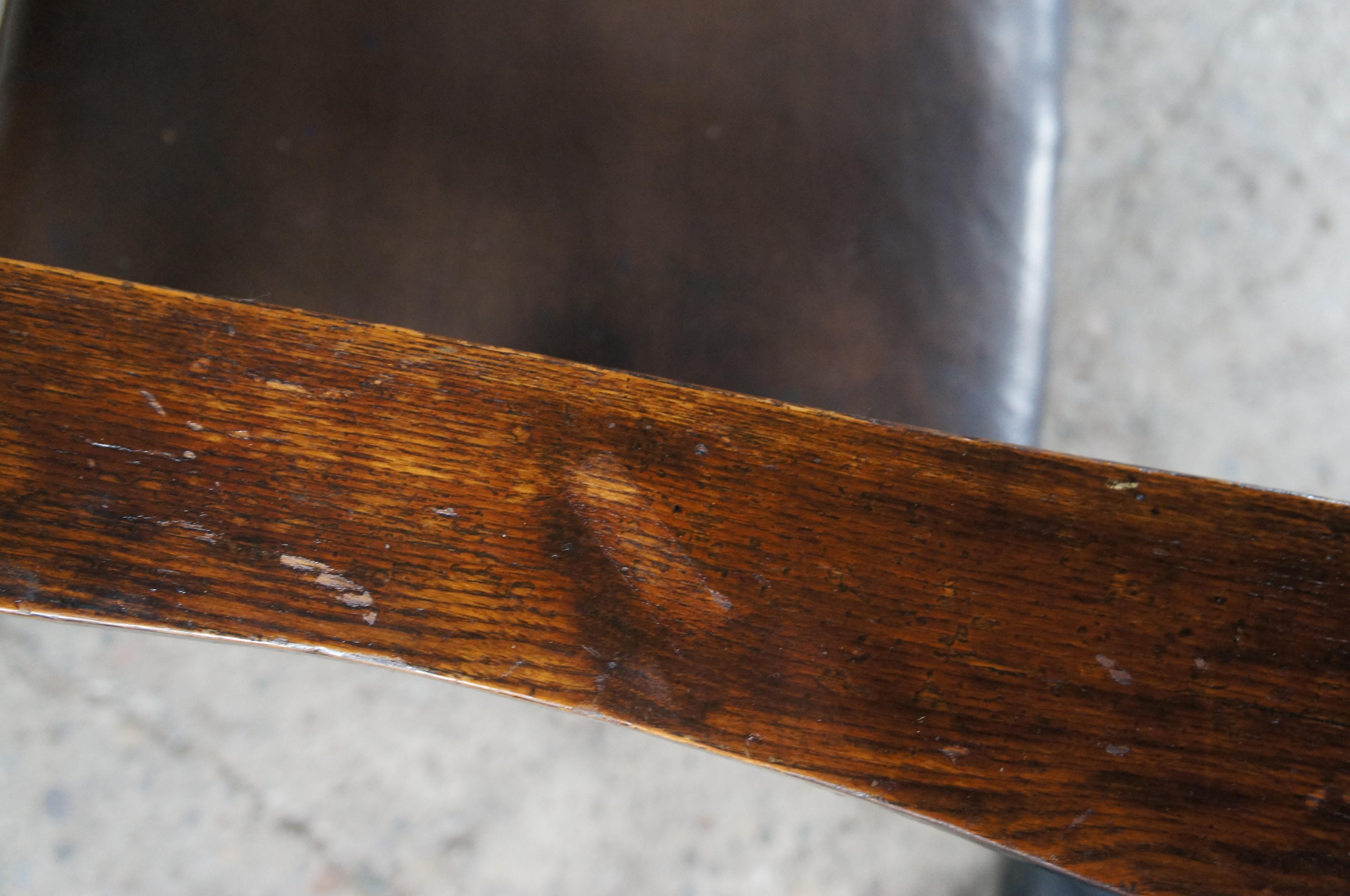 Antique Late Victorian Oak Rocker Rocking Chair with Leather Seat Arts + Crafts 3