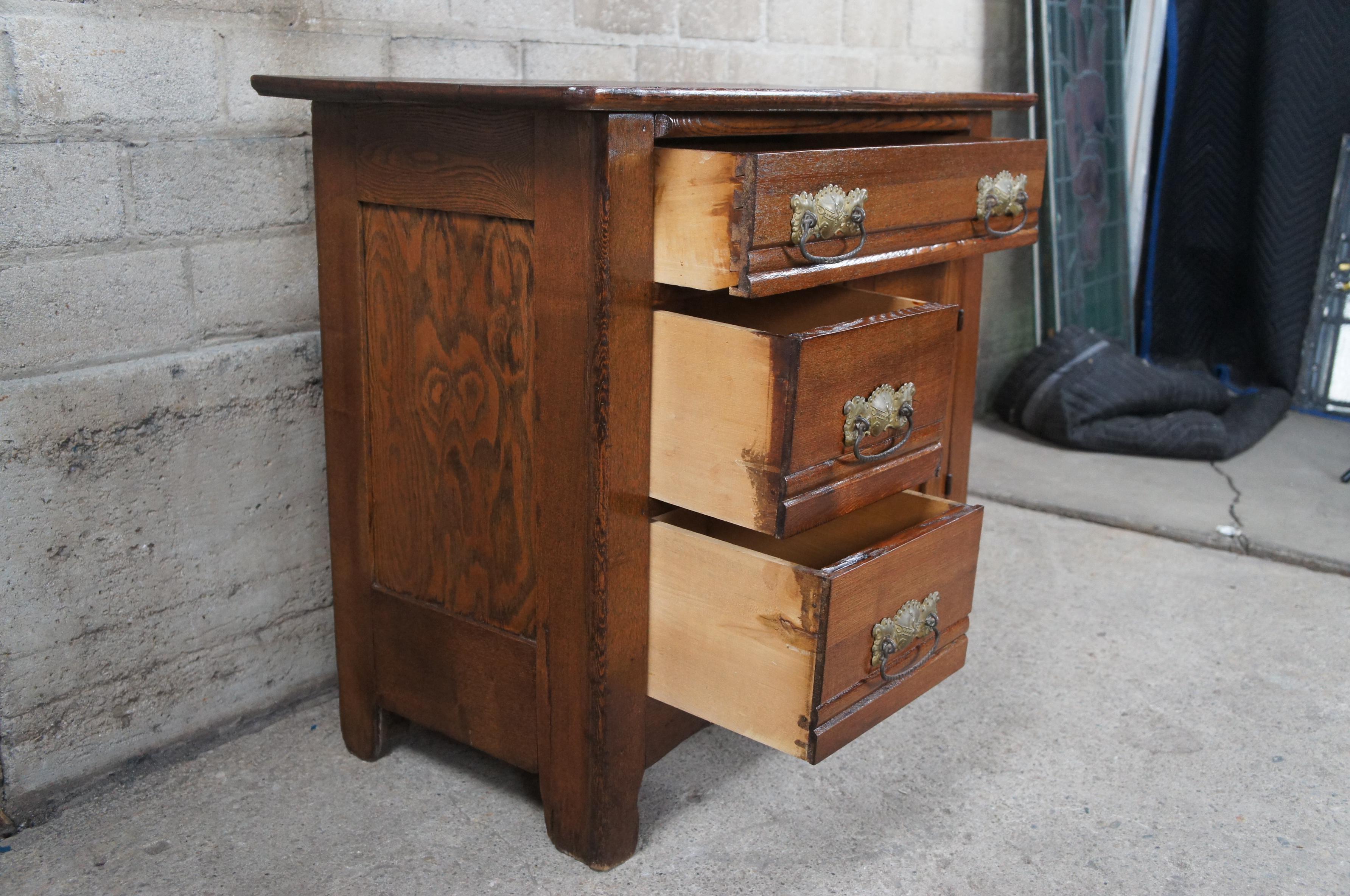 19th Century Antique Late Victorian Oak Washstand Cabinet Chest Dresser Nightstand Table