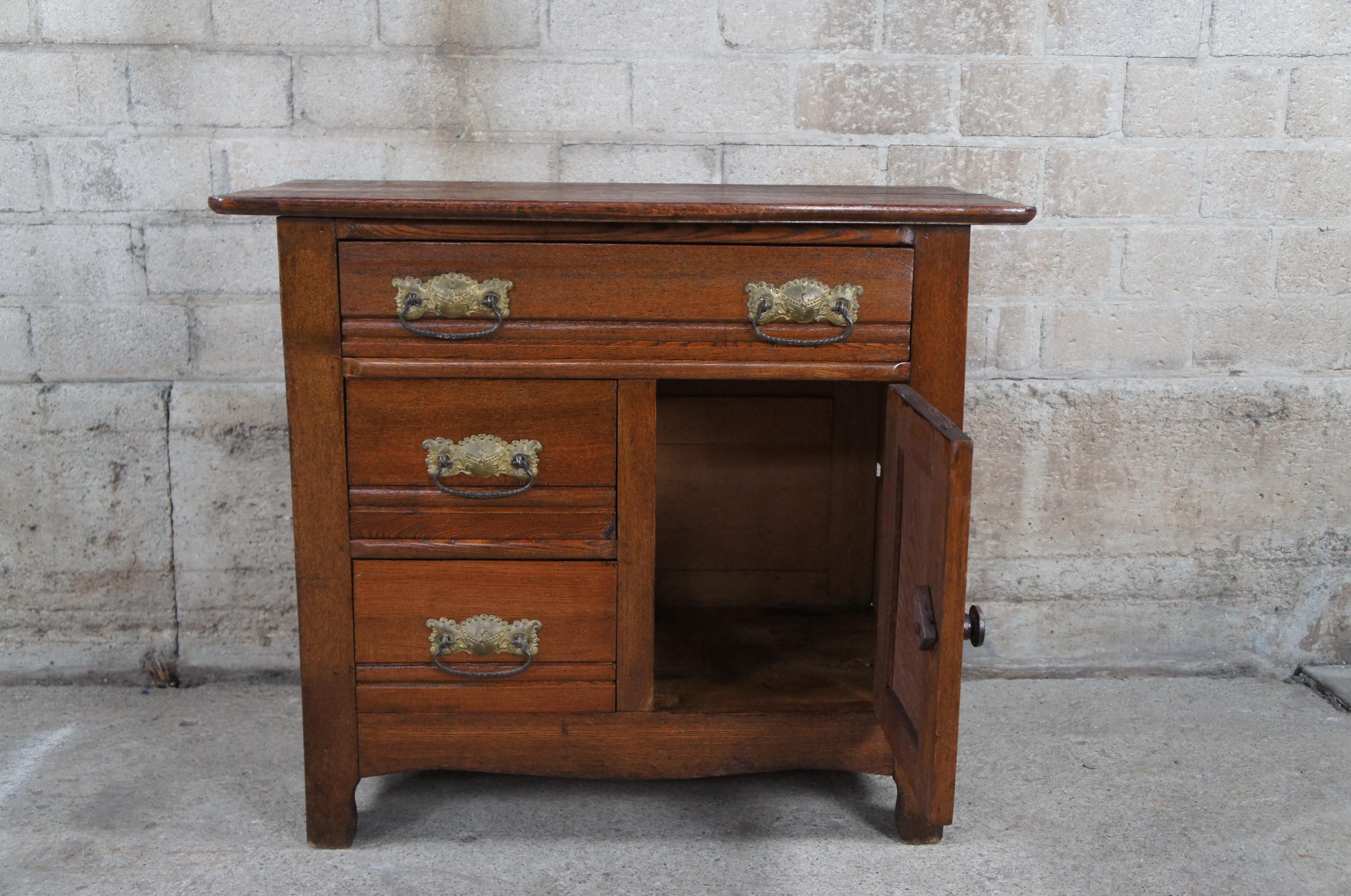 Antique Late Victorian Oak Washstand Cabinet Chest Dresser Nightstand Table For Sale 3