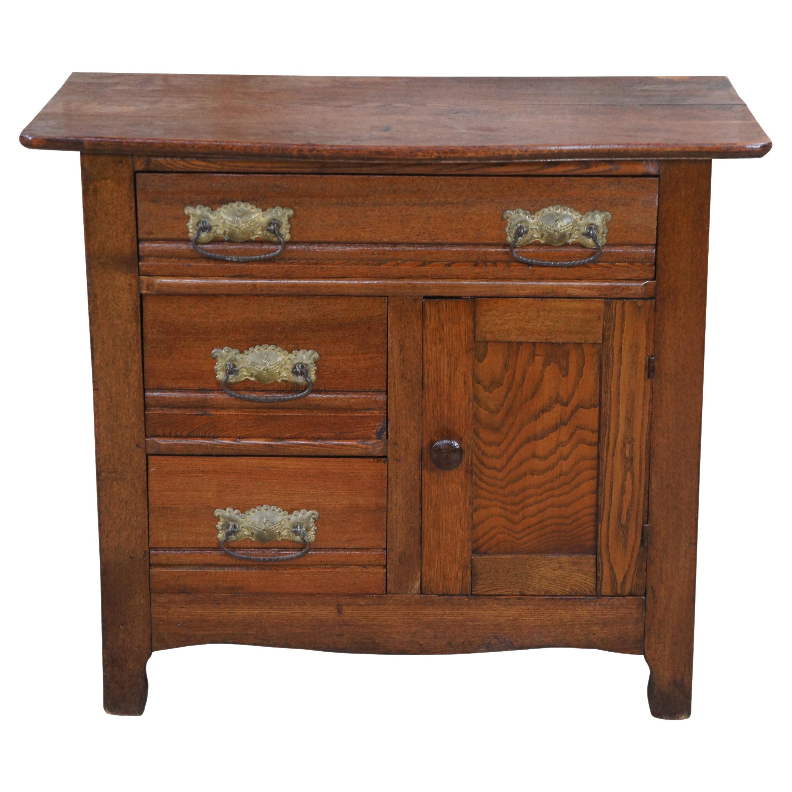 Antique Late Victorian Oak Washstand Cabinet Chest Dresser Nightstand Table For Sale