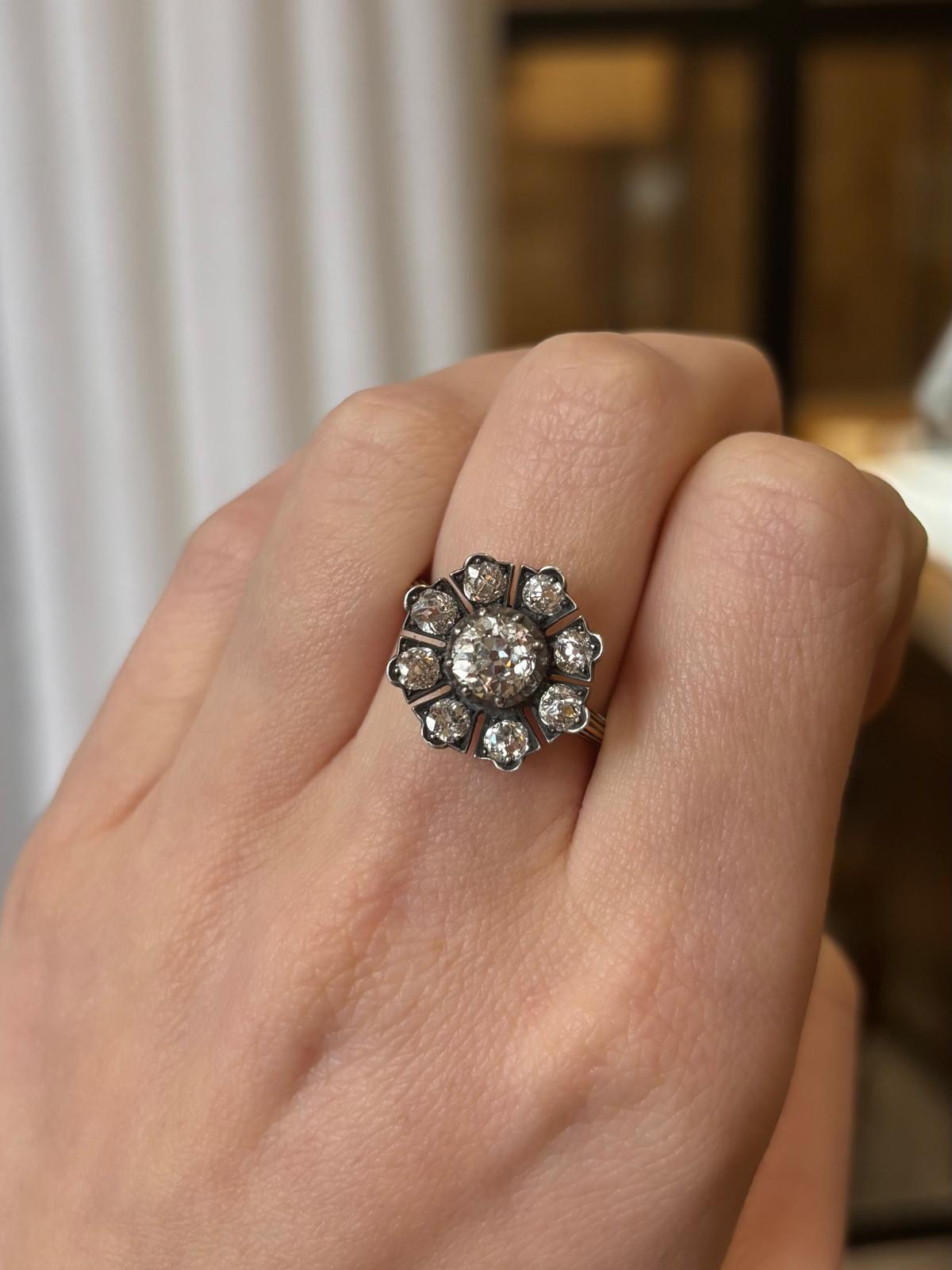 Antique Late Victorian Old Cut Diamond Floral Openwork Cluster Ring For Sale 5