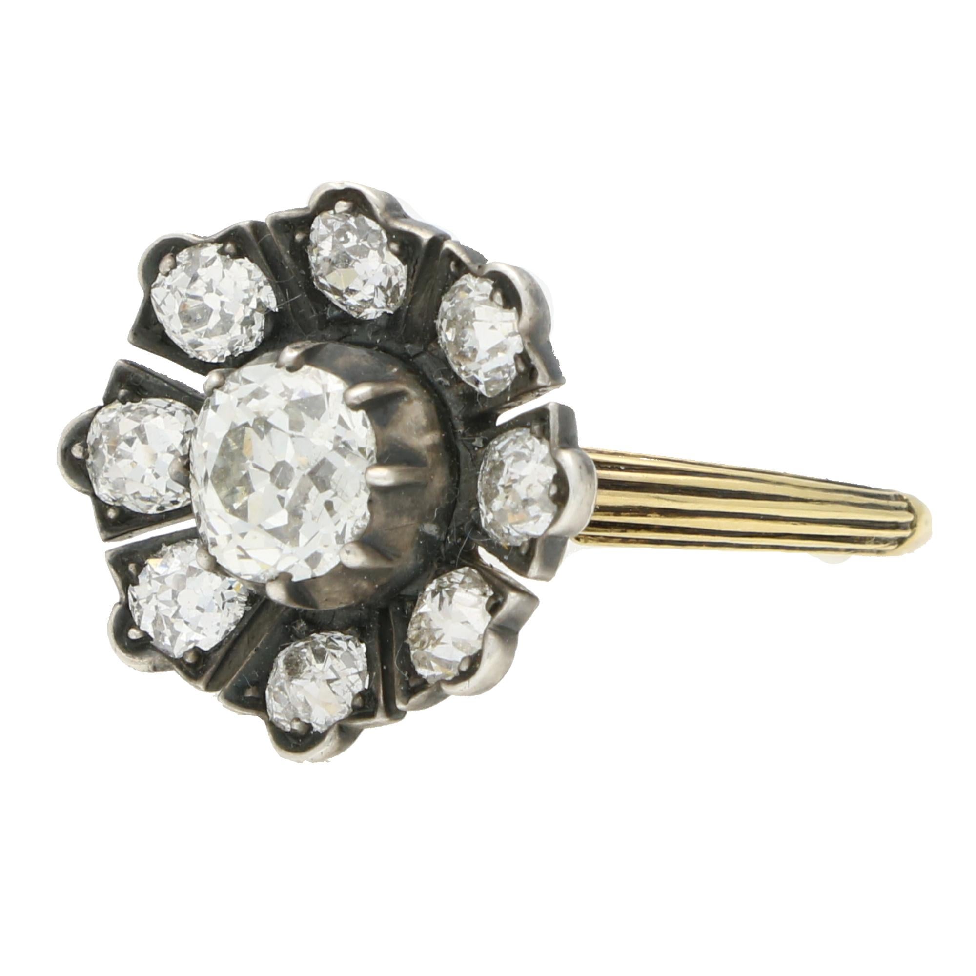 Old European Cut Antique Late Victorian Old Cut Diamond Floral Openwork Cluster Ring For Sale