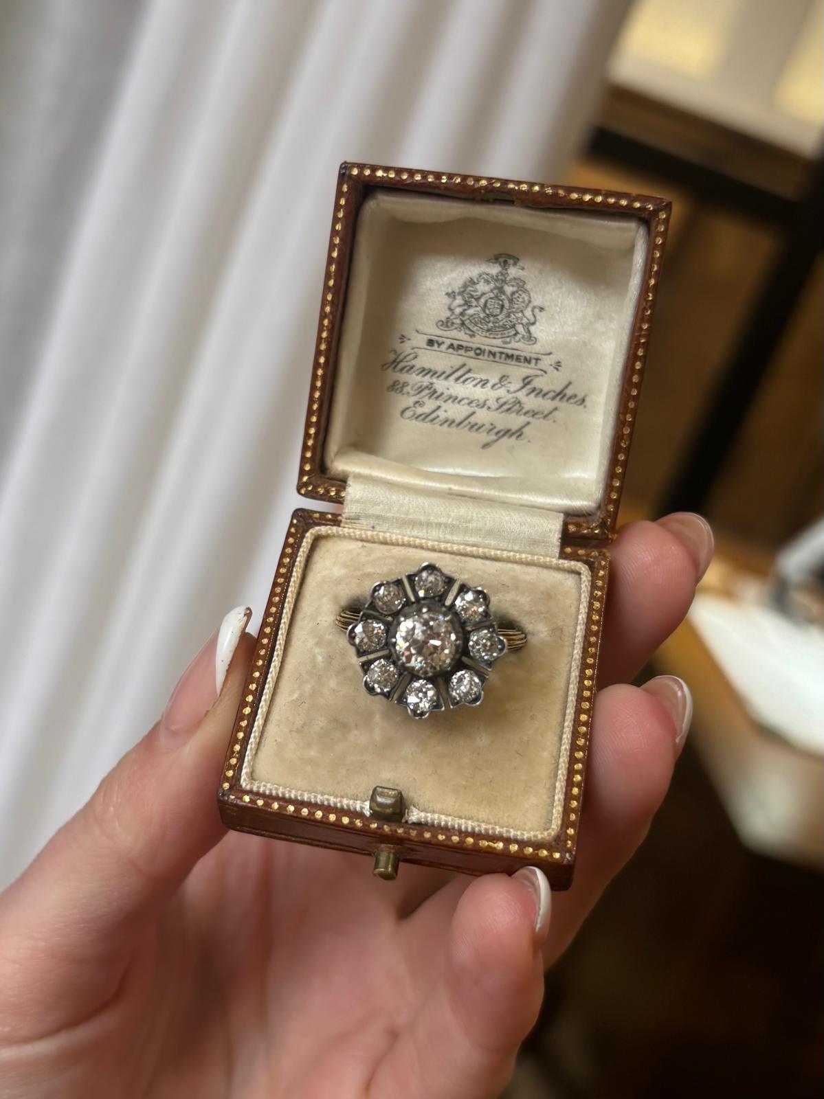 Antique Late Victorian Old Cut Diamond Floral Openwork Cluster Ring In Excellent Condition For Sale In London, GB