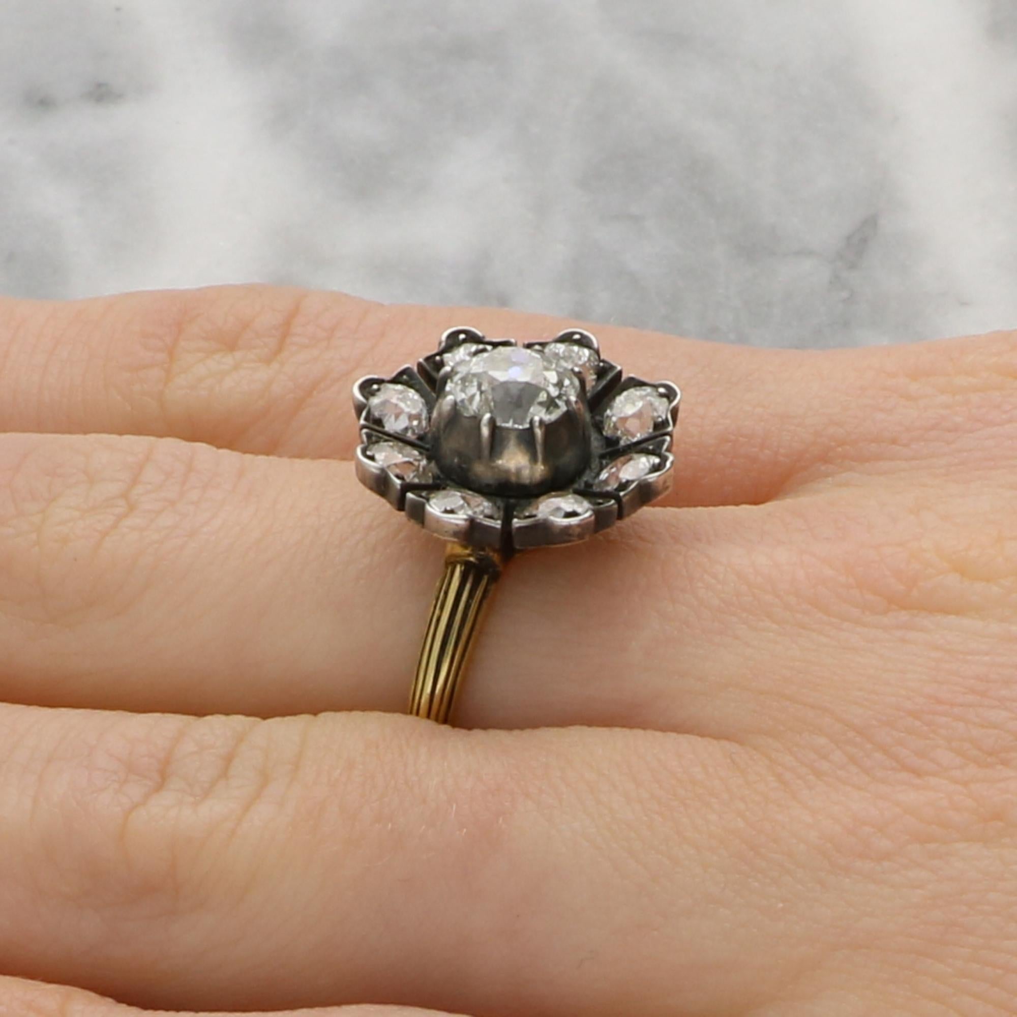 Antique Late Victorian Old Cut Diamond Floral Openwork Cluster Ring For Sale 1