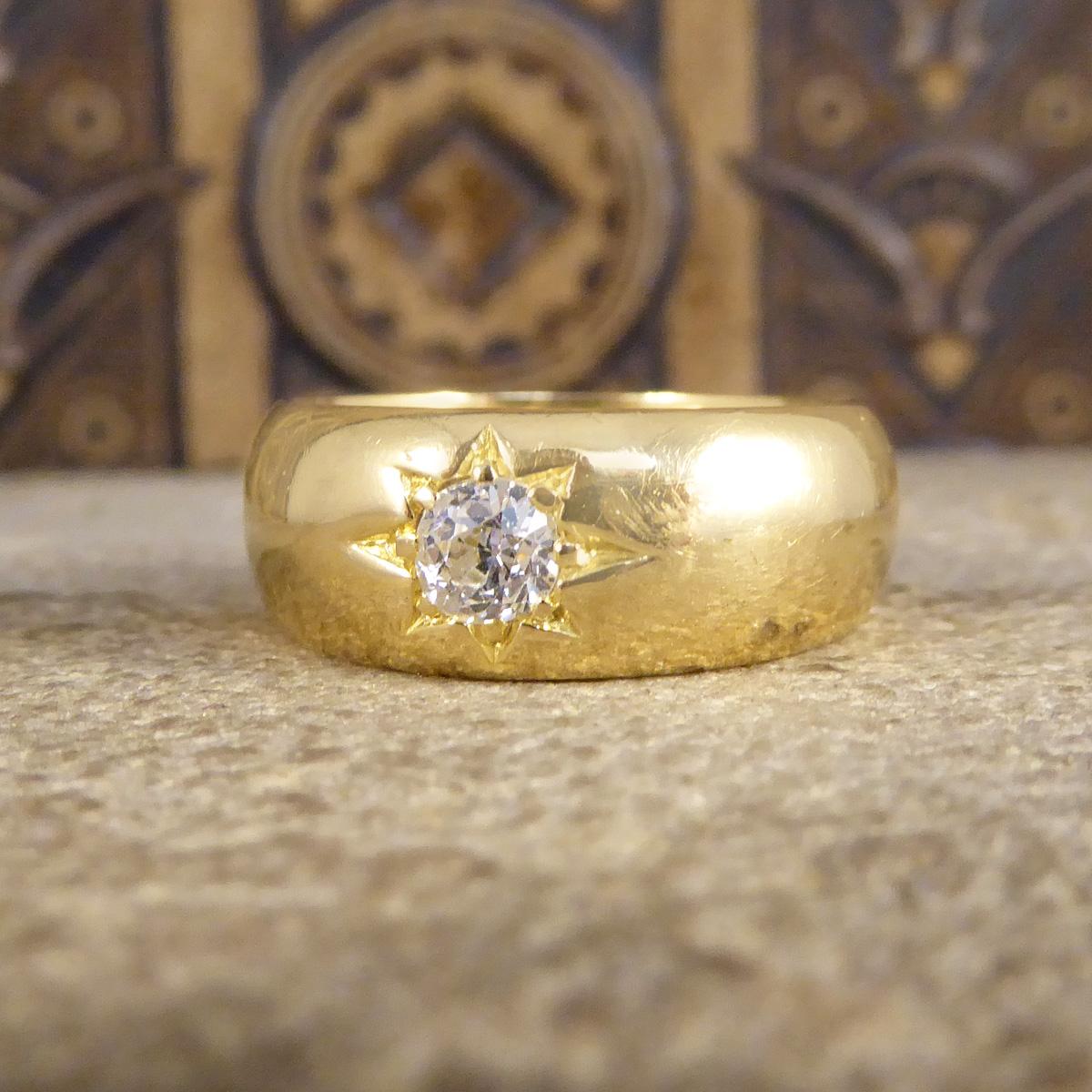 Antiker spätviktorianischer Diamantring aus 18 Karat Gelbgold mit alteuropäischem Sternschliff im Zustand „Gut“ in Yorkshire, West Yorkshire