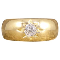 Antique Late Victorian Old Cut Diamond Star Set 18ct Yellow Gold Band Ring