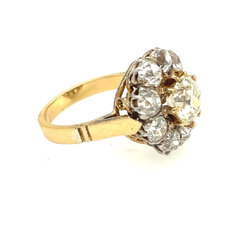 Old Mine Cut Antique Late Victorian Old Mine Diamond Cluster Ring For Sale
