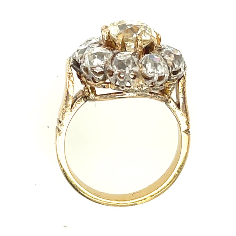 Antique Late Victorian Old Mine Diamond Cluster Ring In Good Condition For Sale In New York, NY