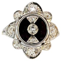 Antique Late Victorian Onyx & Diamond Ring - Platinum & 18K Gold