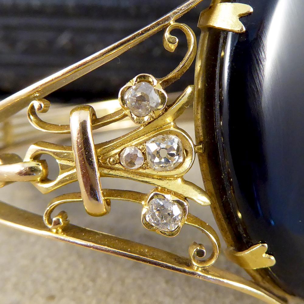 Antique Late Victorian Onyx, Pearl and Diamond Bangle in 15 Carat Yellow Gold 5