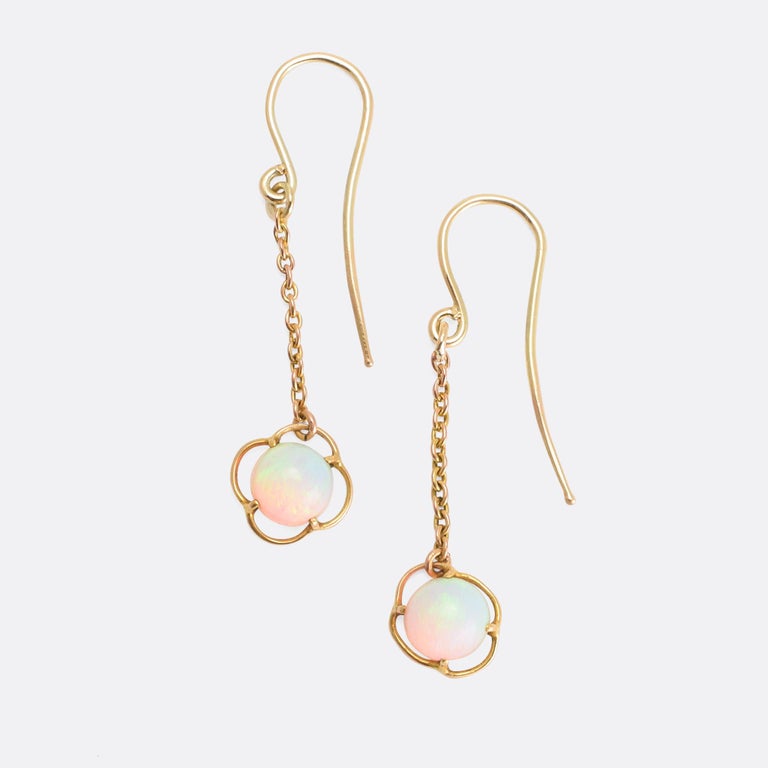 Antique White Opal Gold Drop Earrings main image 1