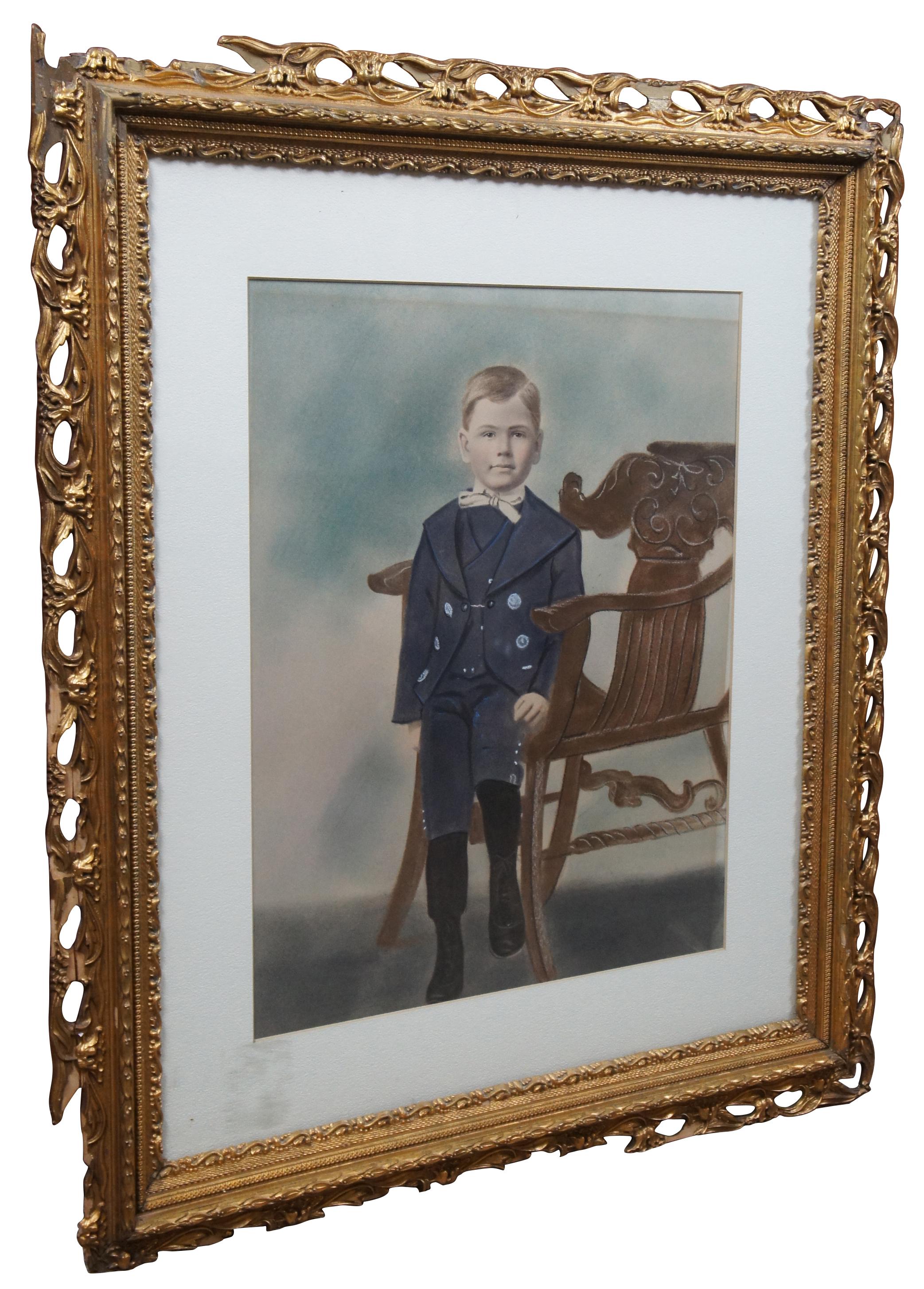 Antique Late Victorian Pastel Painting Portrait of Young Boy Marcel Goffena In Good Condition For Sale In Dayton, OH