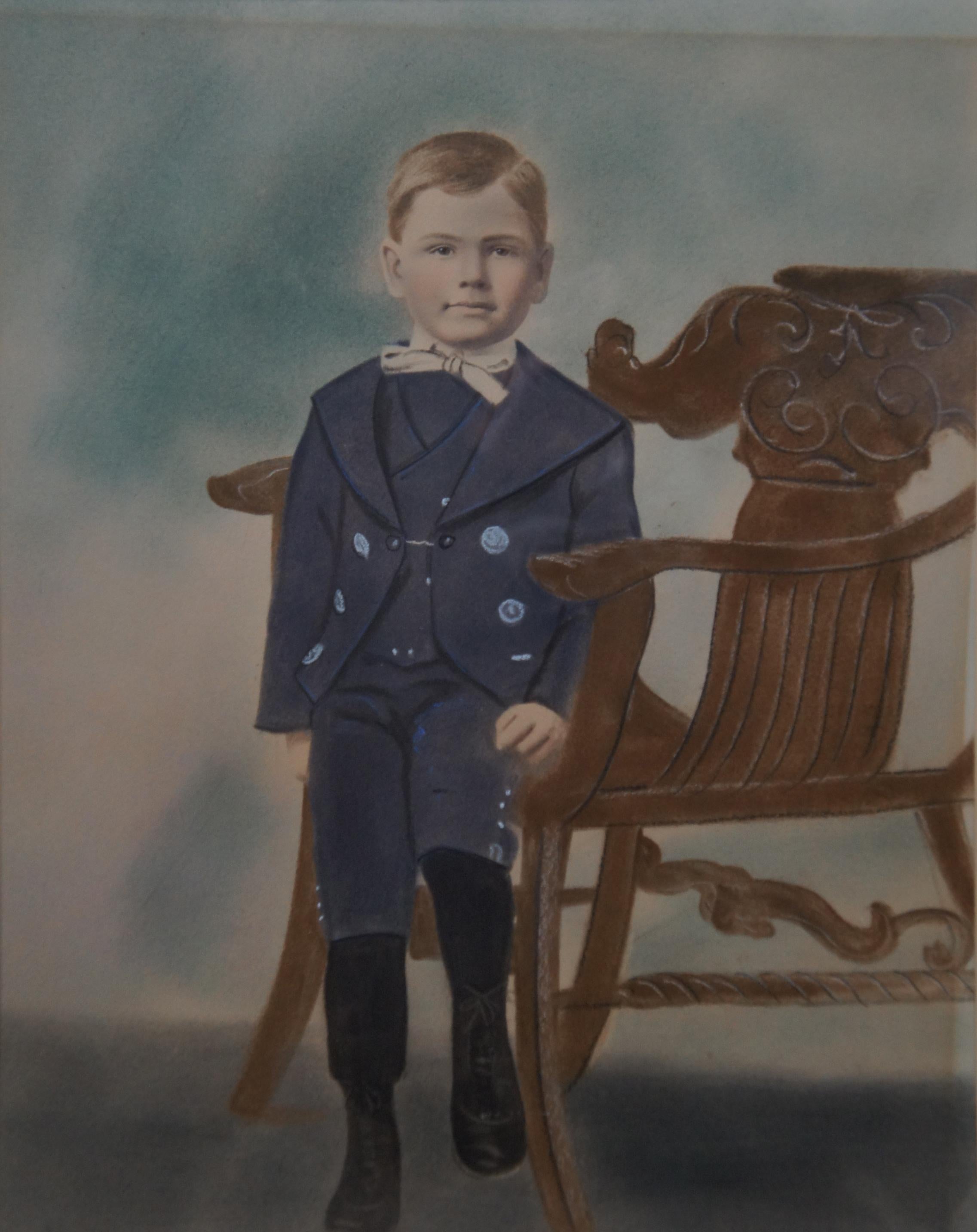 Antique Late Victorian Pastel Painting Portrait of Young Boy Marcel Goffena For Sale 3