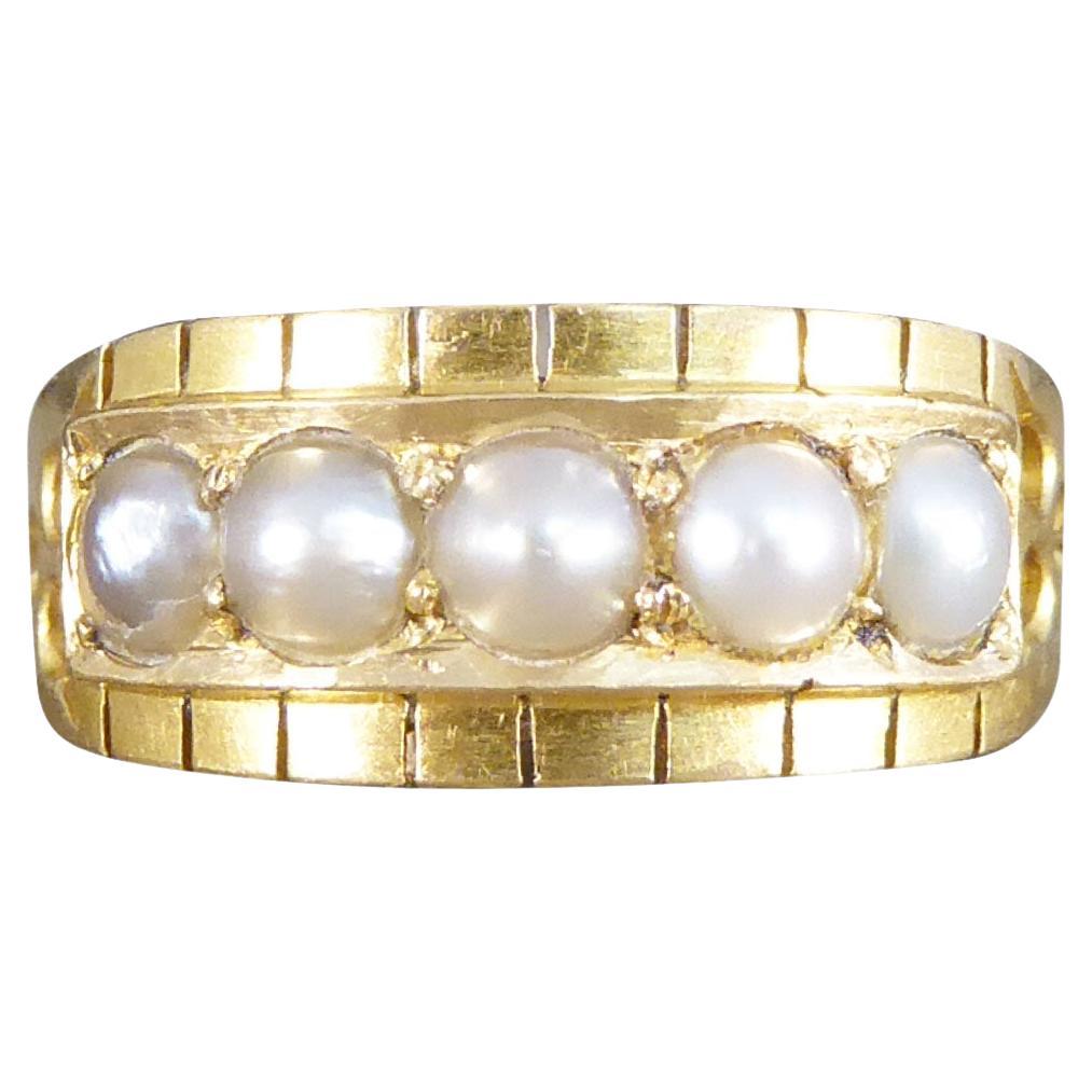 Antique Late Victorian Pearl Five Stone Ring in 18ct Yellow Gold
