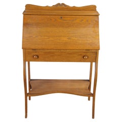 Antique Late Victorian Petite Oak Slant Top Secretary Ladies Writing Desk 28"