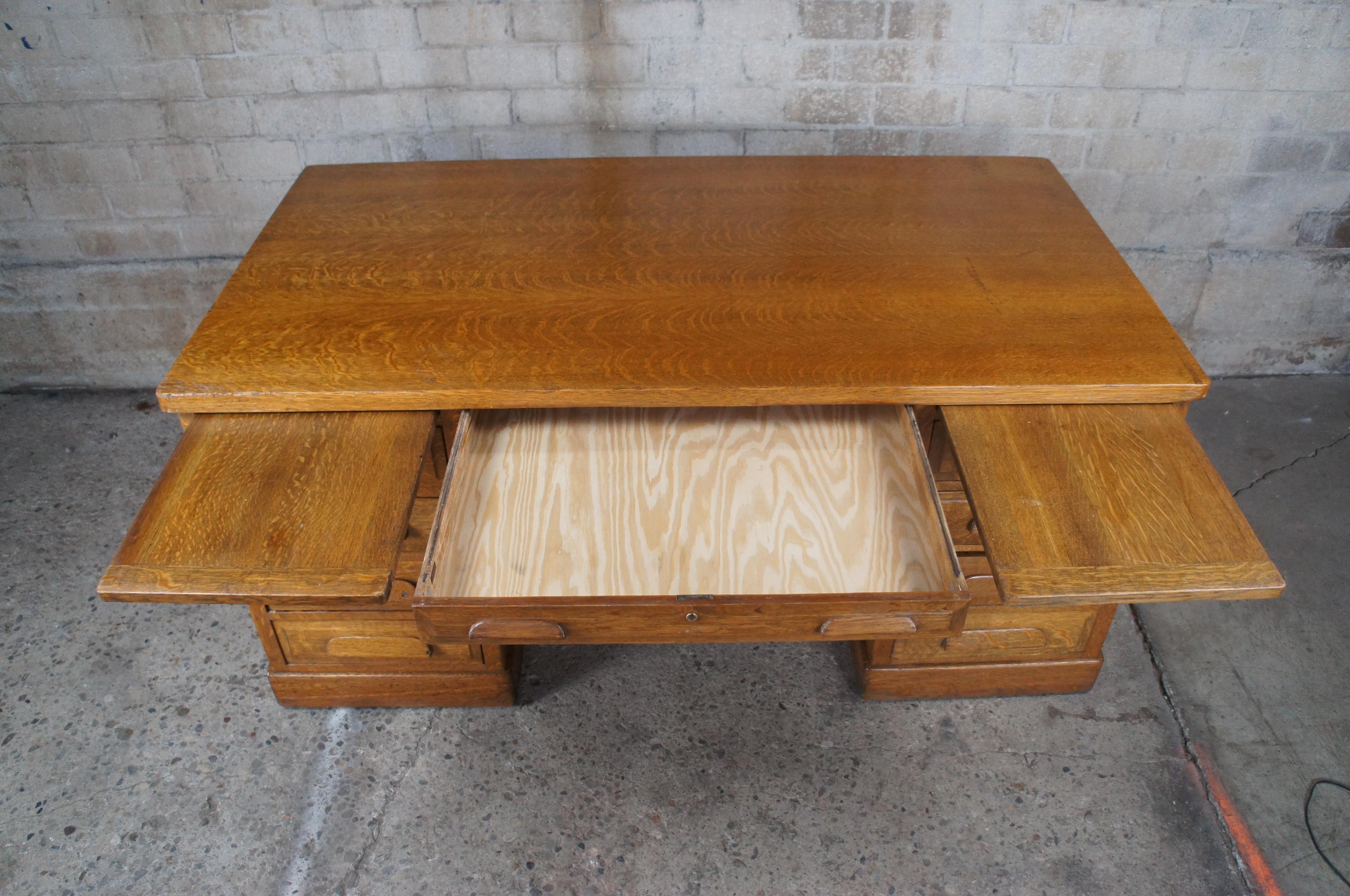 Antique Late Victorian Quartersawn Oak Executive Kneehole Library Writing Desk 4