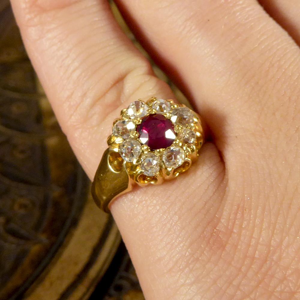 Late Victorian Ring with 0.70 Carat Ruby and Diamond Cluster in 18 Carat Gold 5