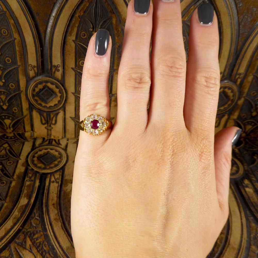 Late Victorian Ring with 0.70 Carat Ruby and Diamond Cluster in 18 Carat Gold 2