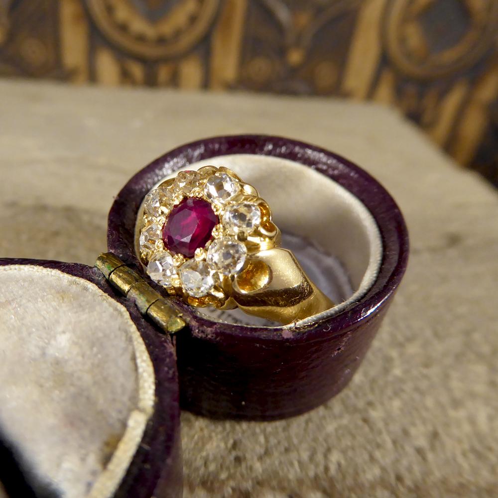 Late Victorian Ring with 0.70 Carat Ruby and Diamond Cluster in 18 Carat Gold 3